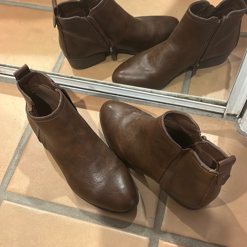 Brown Leather Booties / Wedges